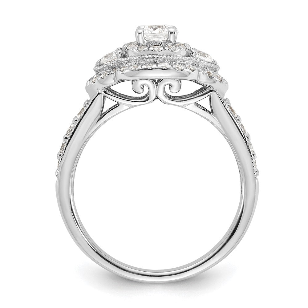 Sterling Silver Rhodium-plated Fancy Double Halo Diamonore CZ Ring