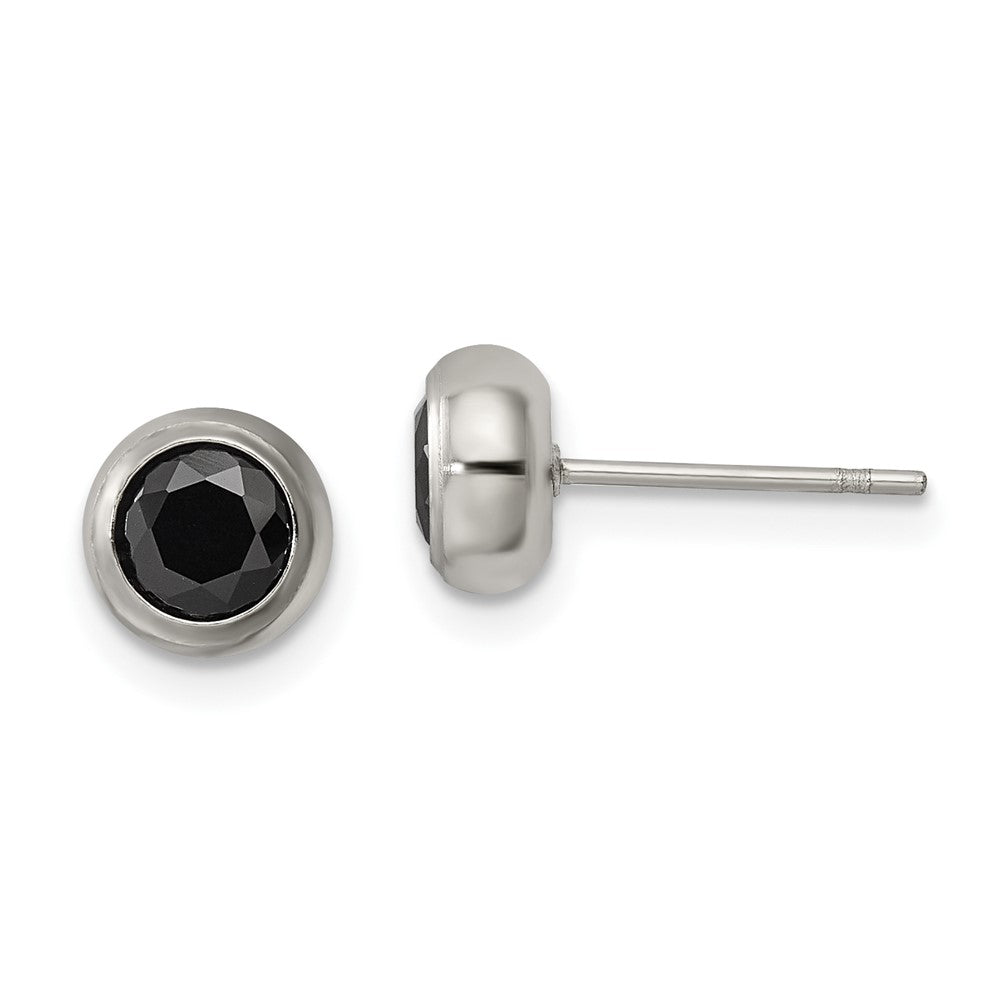 Stainless Steel Polished 5mm Bezel Black CZ Stud Post Earrings