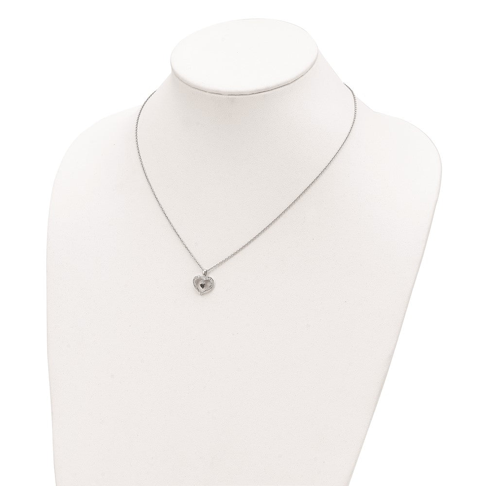 White Night Sterling Silver Rhodium-plated Black and White Diamond Heart 18 Inch Necklace with 2 Inch Extender 36 Inches