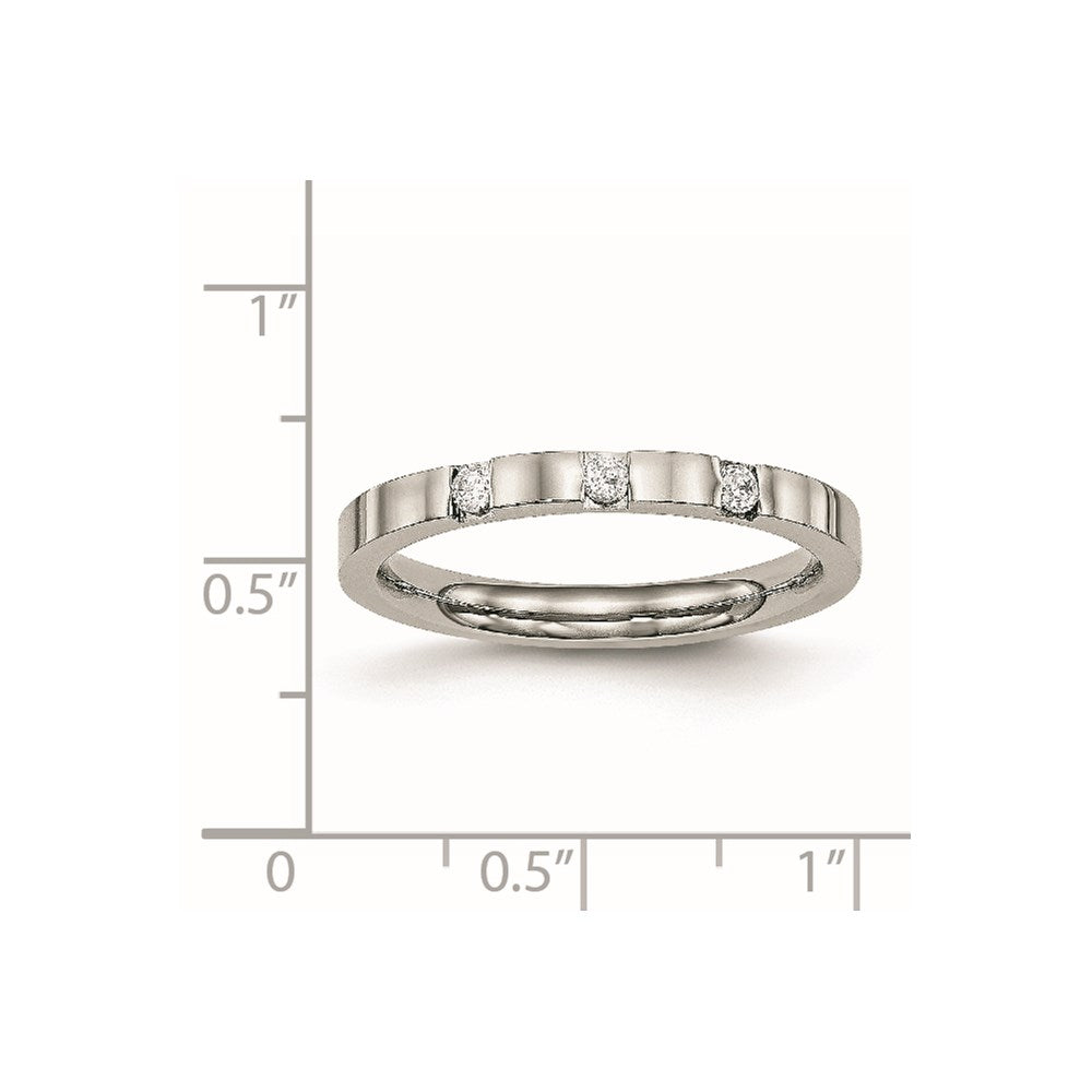 Stainless Steel Polished 3 Stone CZ 2.5mm Flat Band Size - 7