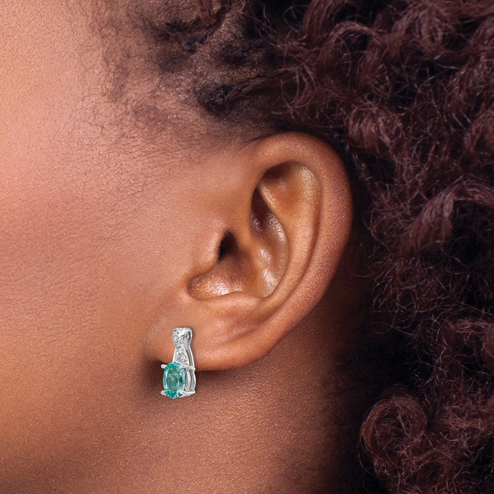 Pure Serenity 14K White Gold 1/20 Carat Lab Grown Diamond VS/SI+ G+ & Lab Created Paraiba Post Earrings