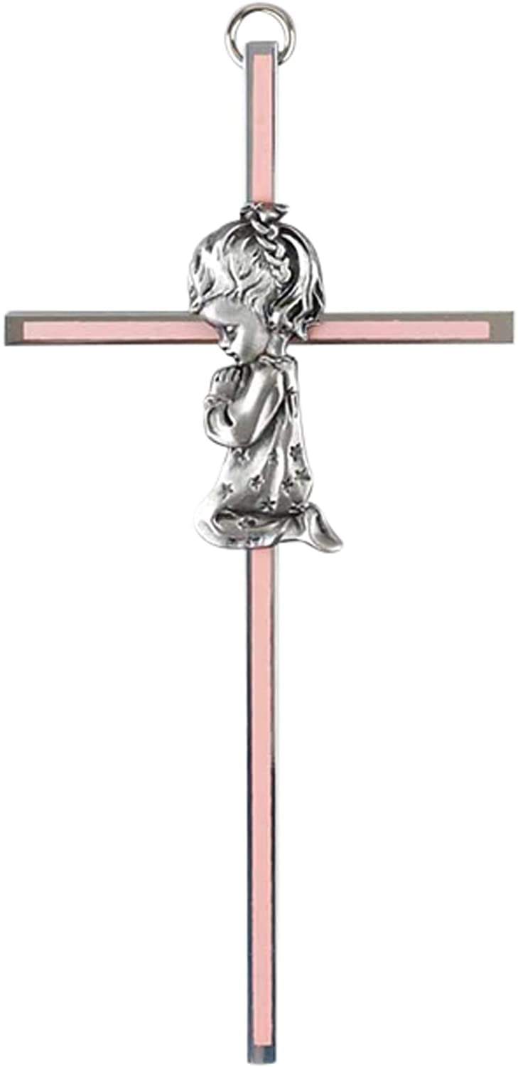 Praying Little Girl Pink 6 Inch Metal Hanging Wall Cross