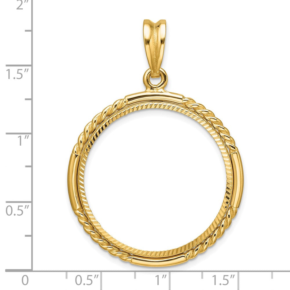 Wideband Distinguished Coin Jewelry 14k Polished Quadruple Twist and Diamond-cut 27.0mm Prong Coin Bezel Pendant