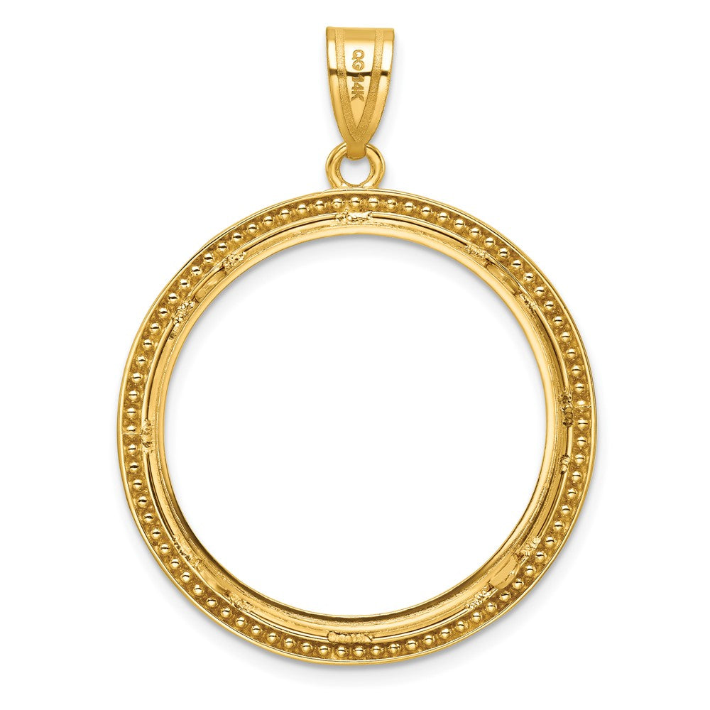 Wideband Distinguished Coin Jewelry 14k Polished and Beaded 27.0mm Prong Coin Bezel Pendant