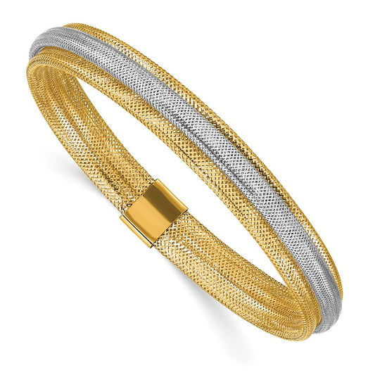 14K w/Rhodium Polished Mesh Stretch Bracelet