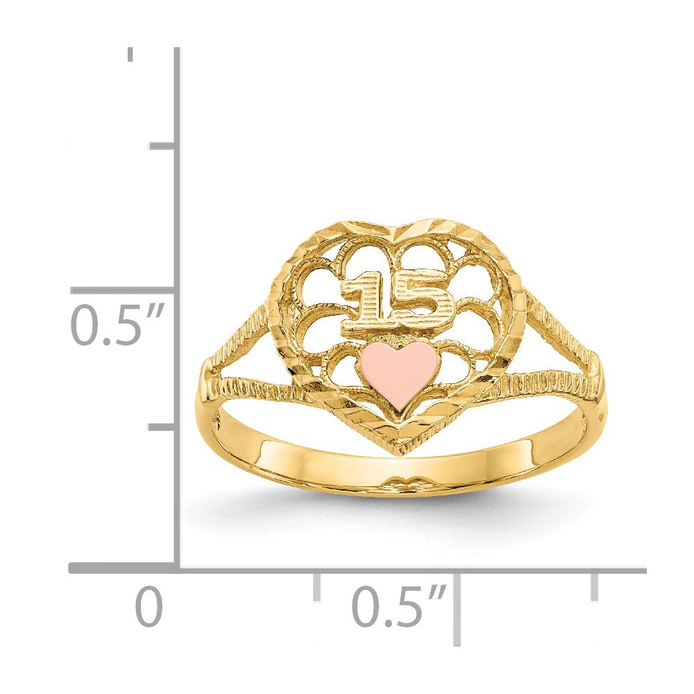 14K Two-tone Diamond Cut 15 Heart Ring Size 6