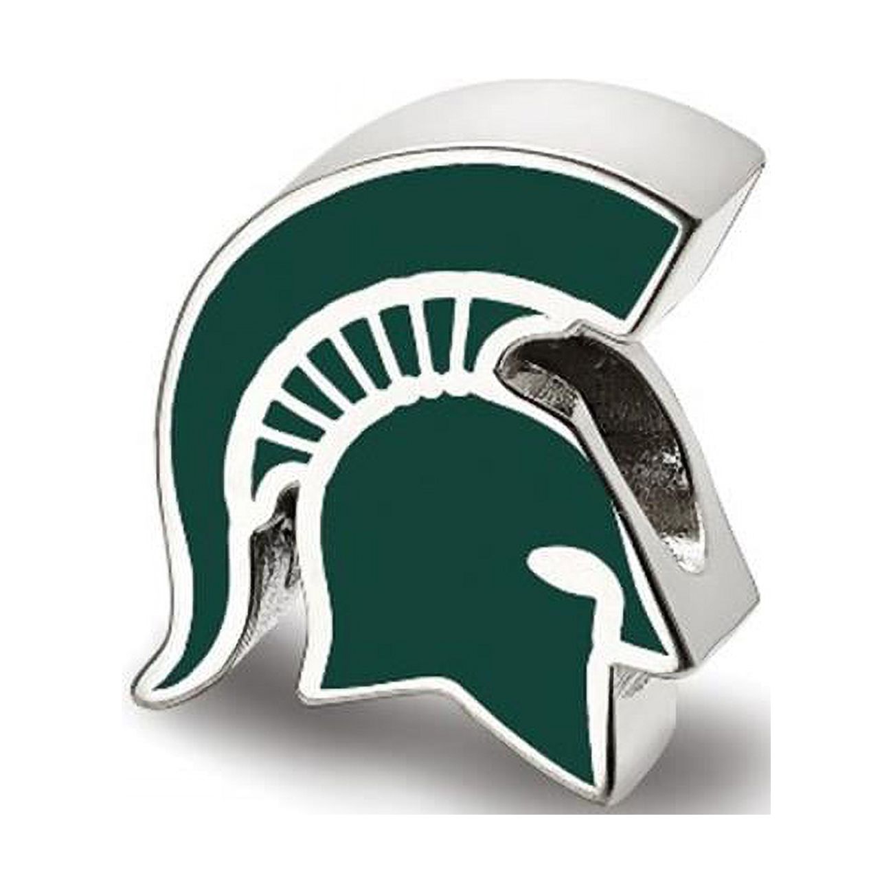 Sterling Silver Michigan State U Spartan Head Enameled Bead Charm