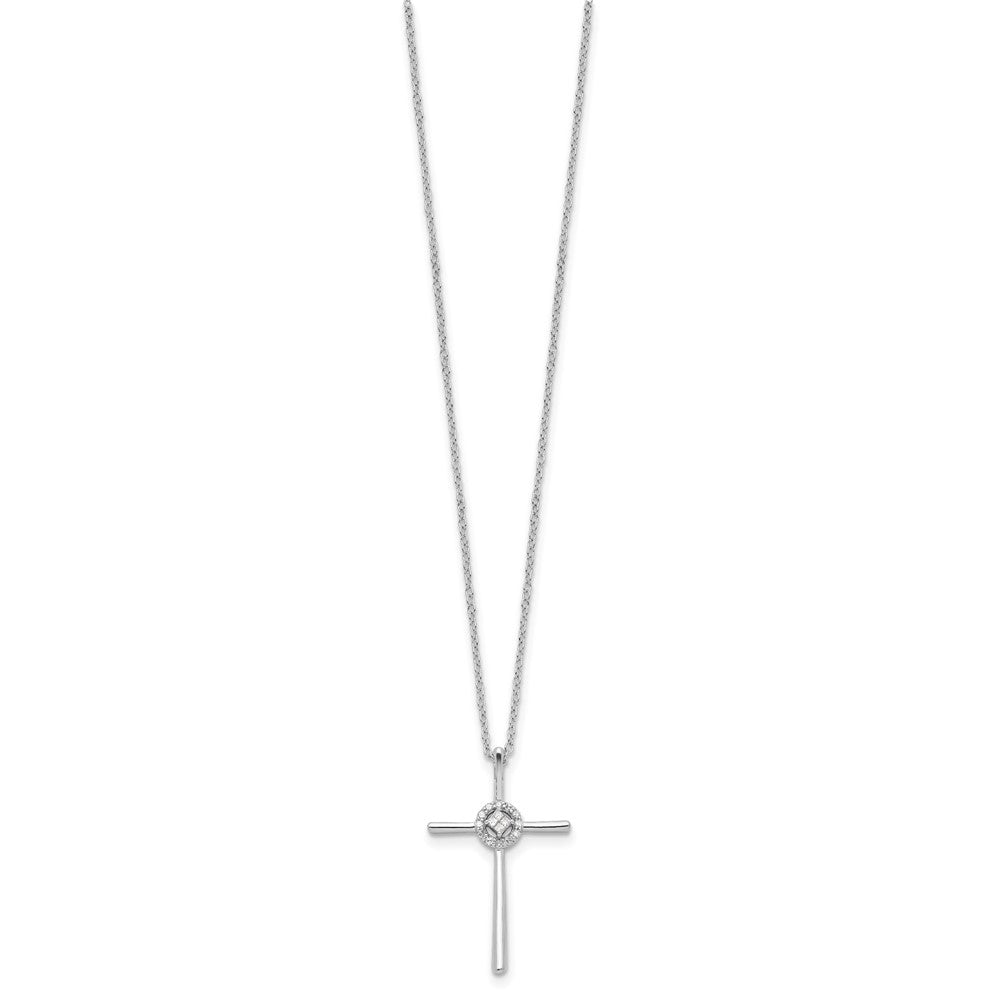 Sterling Silver Diamond Rhodium-plated Eternal Life Cross Necklace 16 Inches