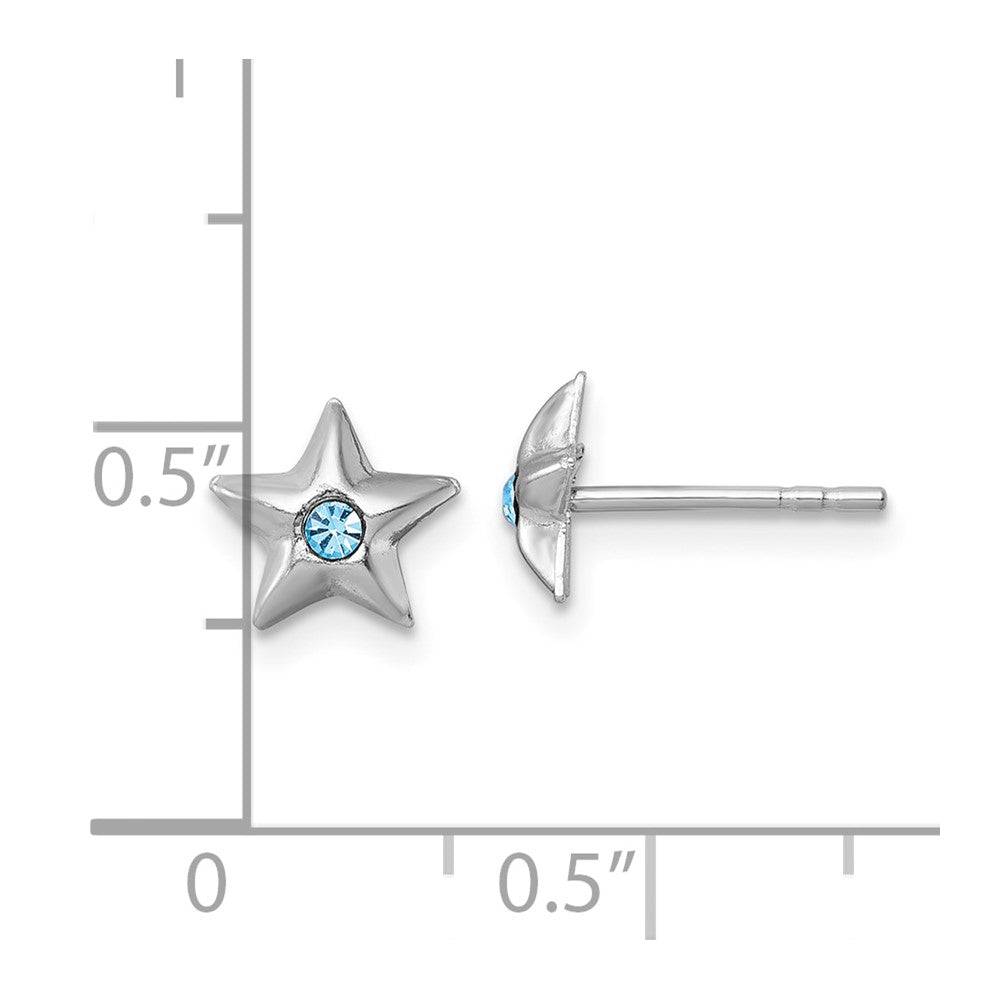 Sterling Silver Madi K Rhodium-plated Polished Blue Crystal Center Star Childrens Post Earrings