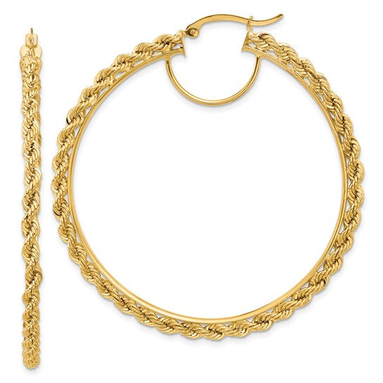 14K Gold Polished & Diamond-Cut Rope 2.95mm Hoop Earrings