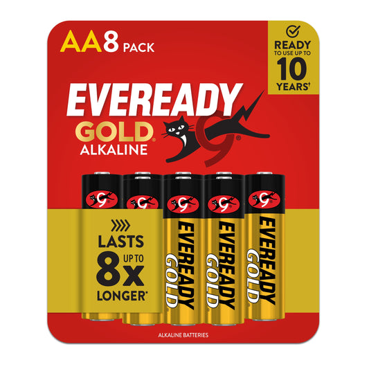 Eveready Gold Alkaline AA Batteries, 8 Pack of Double A Batteries