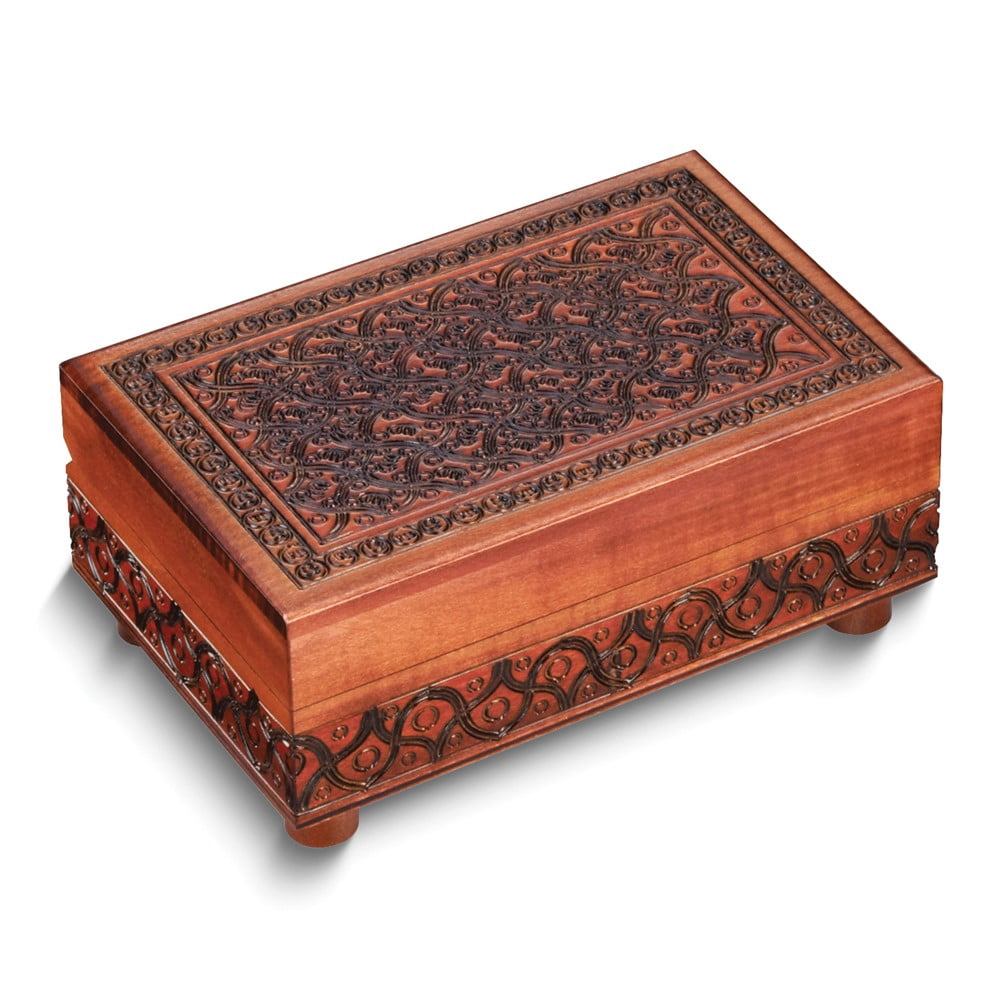 Handcrafted Solid Wood Brown Carved Secret Puzzle Box QGM16132