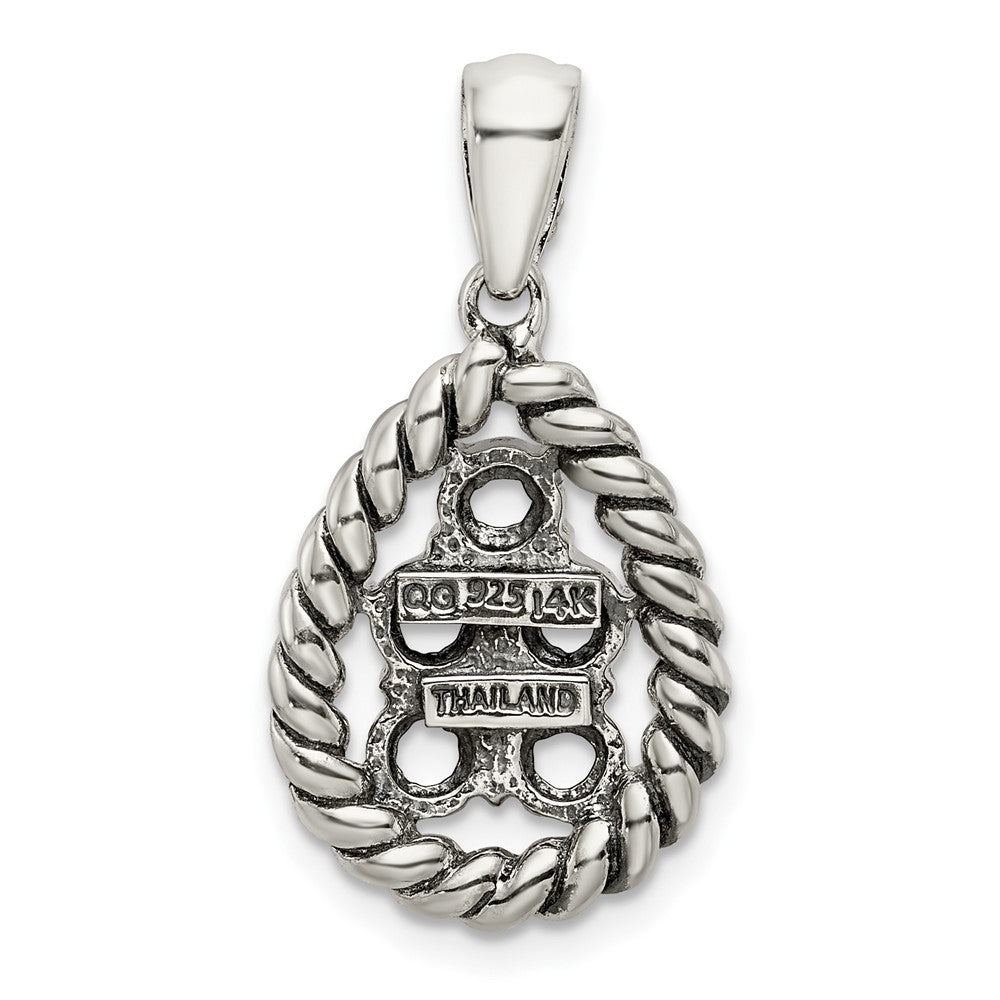 Sterling Silver Antiqued w/14k 5-stone w/Diamond Mothers Pendant Semi-Mount