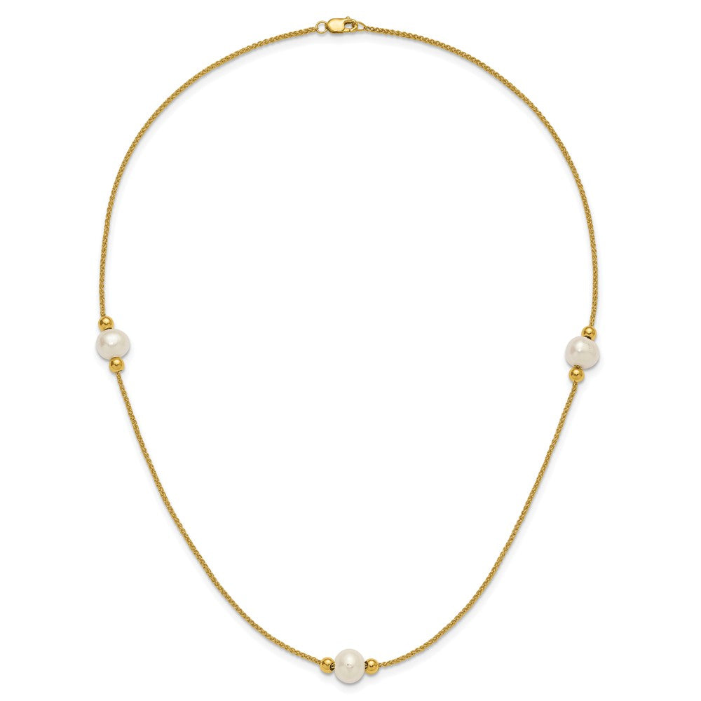 10k Polished 8-9mm Semi-Round White Freshwater Cultured Pearl 3-Station 18 inch Necklace