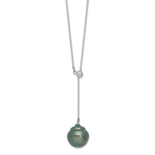 Sterling Silver Rhodium-plated 9-10mm Black Baroque Tahitian Saltwater Cultured Pearl 18 inch Necklace 18 Inches