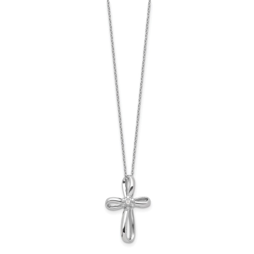 Sterling Silver Rhodium-plated Cross Diamond Necklace 18 Inches