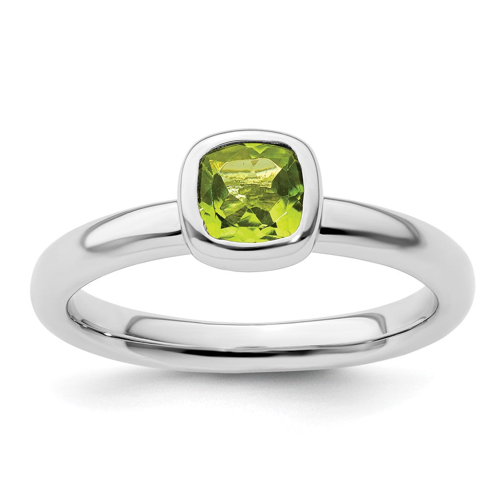 Sterling Silver Stackable Expressions Cushion Cut Peridot Ring Size -7