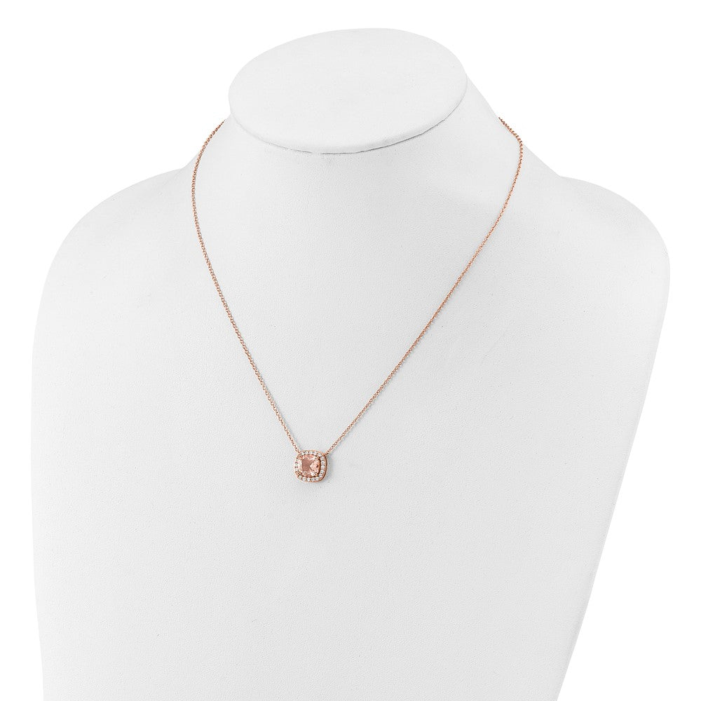 Cheryl M Sterling Silver Rose Gold-plated Polished CZ and Pink Glass Halo Necklace 18 Inches