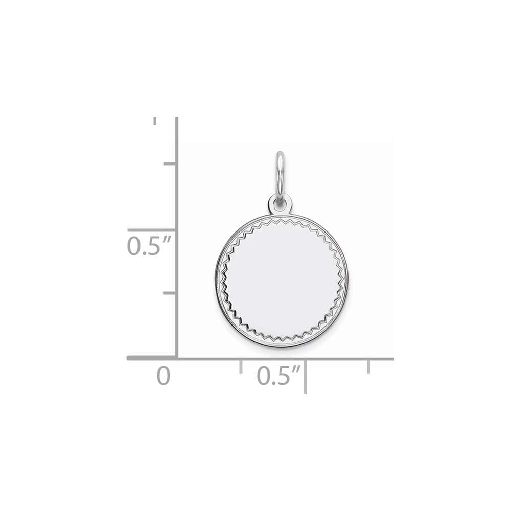 Sterling Silver Rhod-plated Eng. Rnd Polish Front/Satin Back Disc Charm