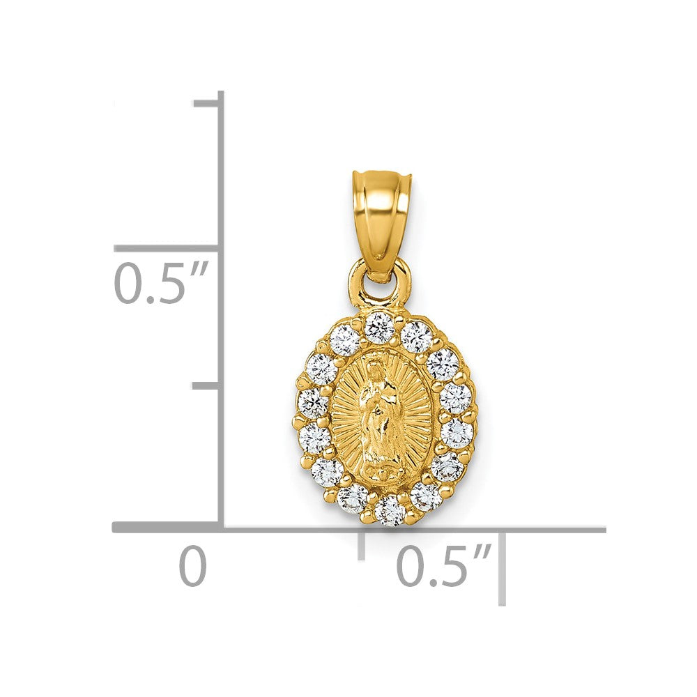 14k Polished CZ Oval Our Lady of Guadalupe Charm Pendant