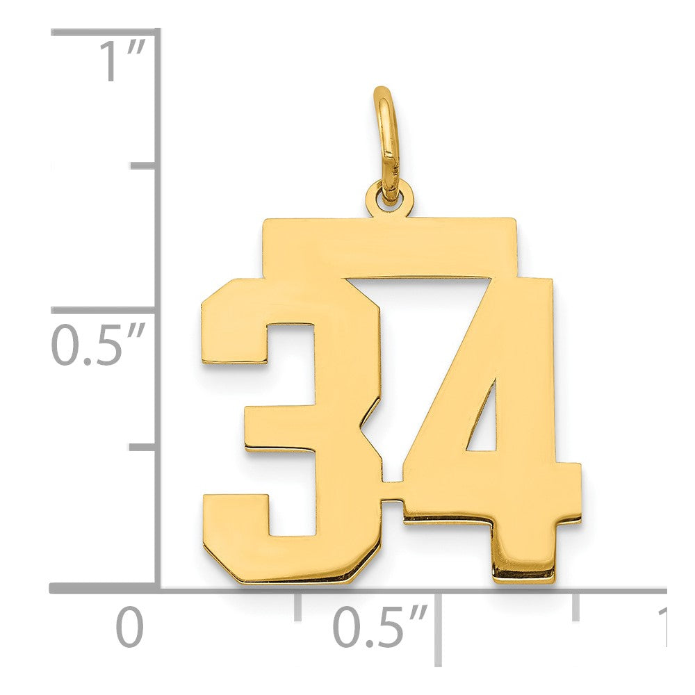 14k Medium Polished Number 34 Charm