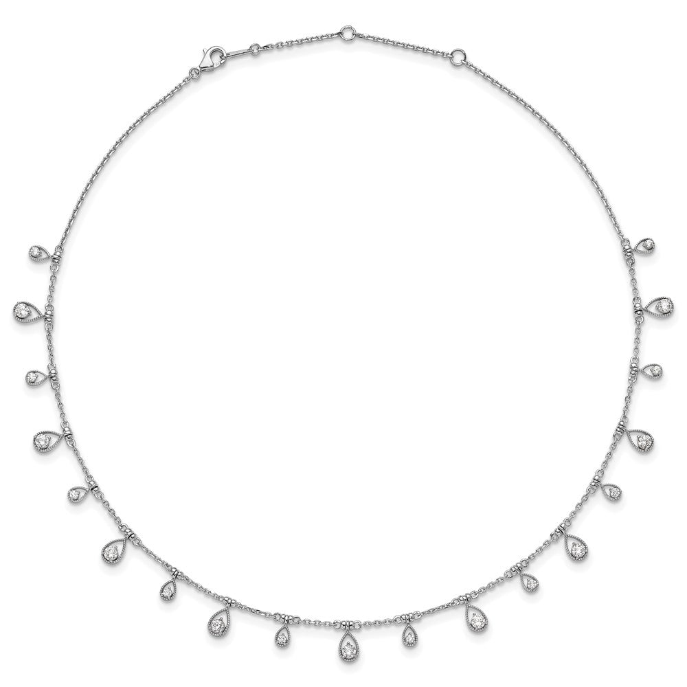 Sterling Shimmer Sterling Silver Rhodium-plated CZ 19 Stone 19 Teardrop Stations 14 inch with 2 inch extender Necklace 14 Inches