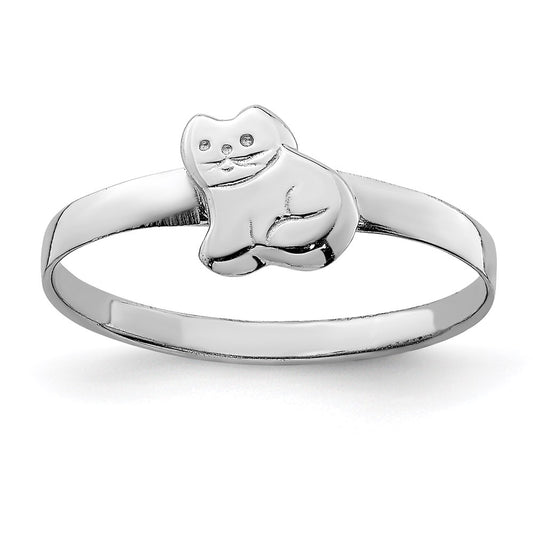 Sterling Silver RH Plated Child's Polished Kitty Cat Ring