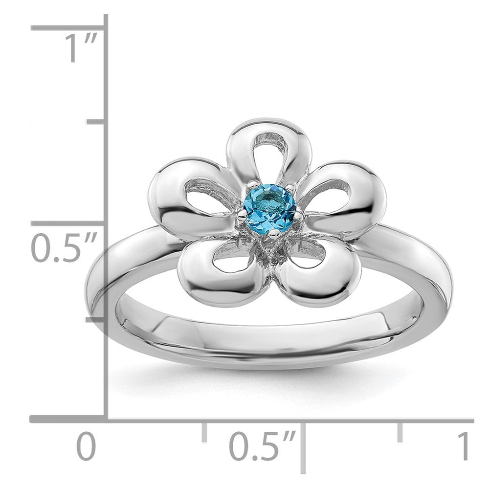 Sterling Silver Stackable Expressions Polished Blue Topaz Flower Ring Size -6