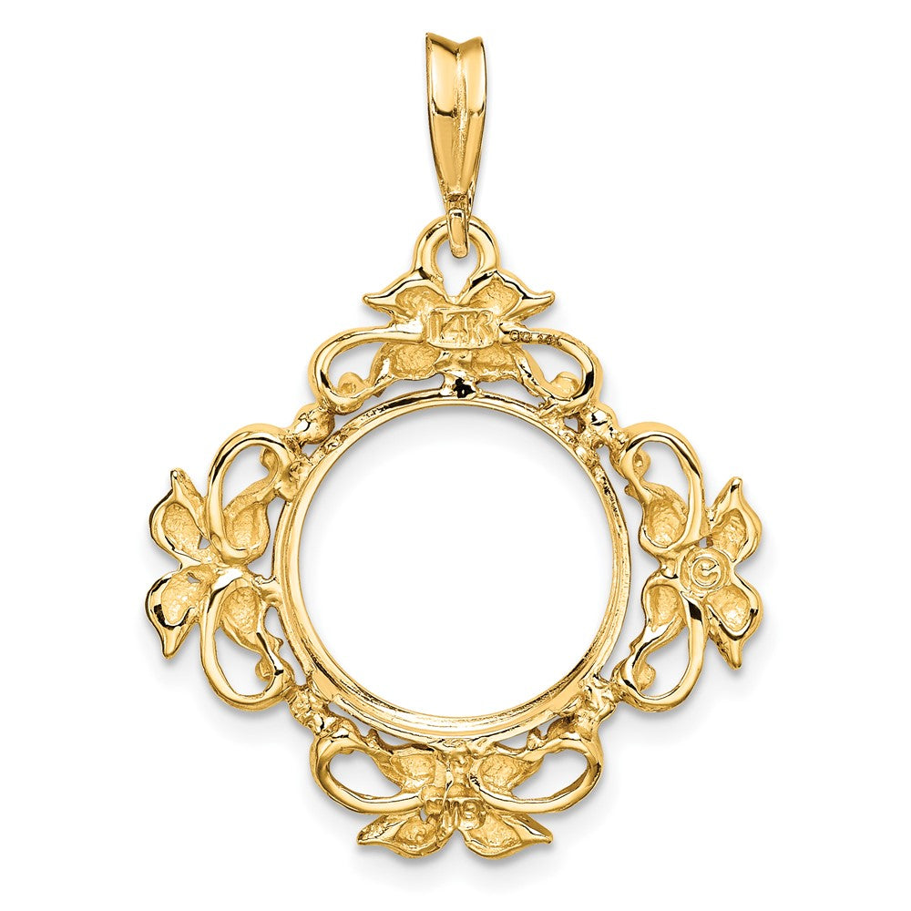 Wideband Distinguished Coin Jewelry 14k Polished Flower Blossom 13.0mm Prong Coin Bezel Pendant