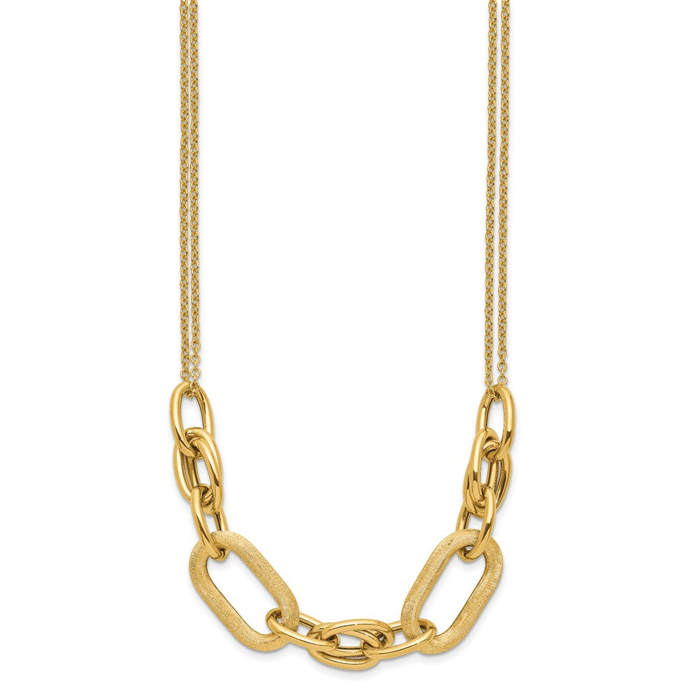 14K Polished and Satin 2-strand Fancy Link with 1in ext. Necklace