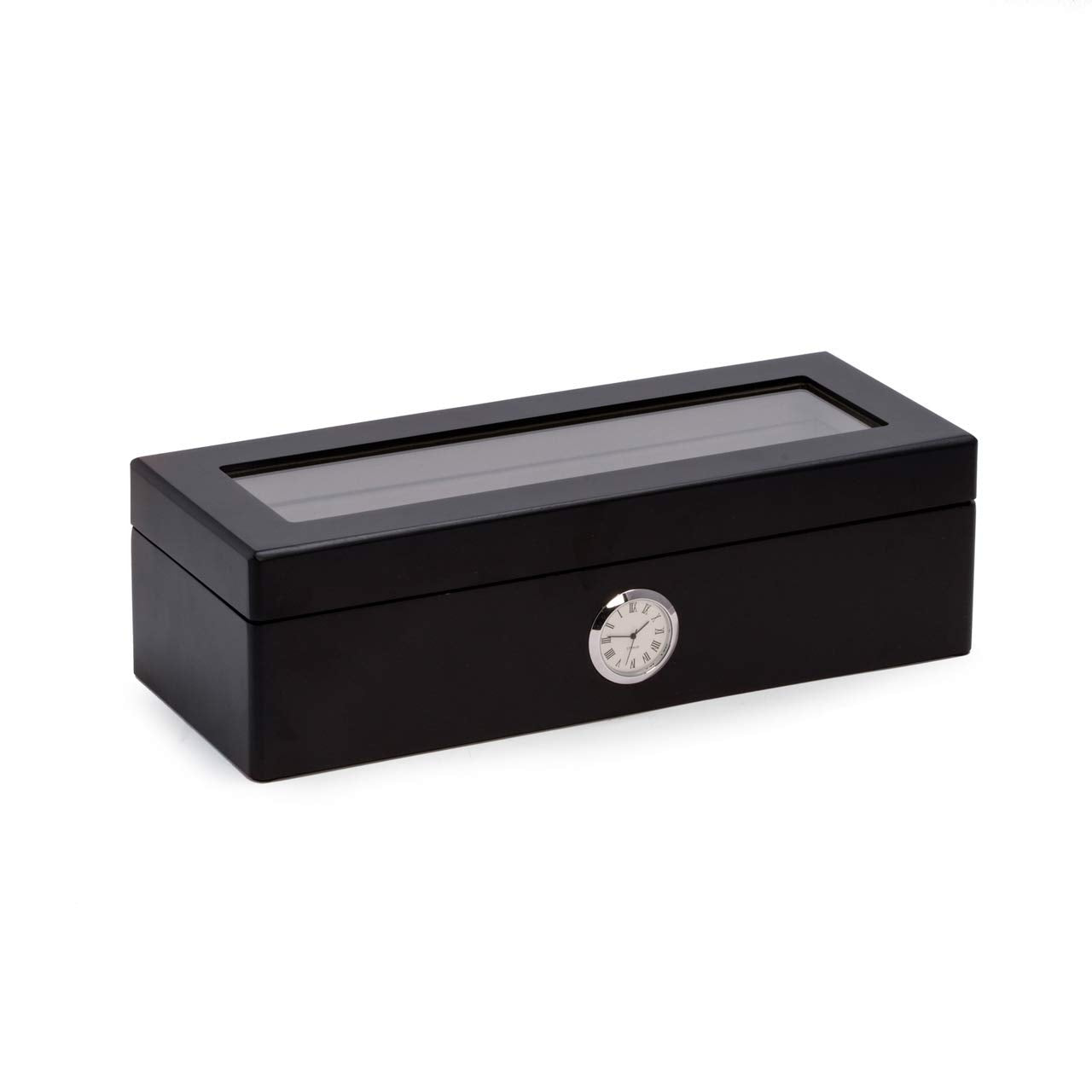 Bey Berk Black Wood Four Watch Box w/ Quartz Movement Clock