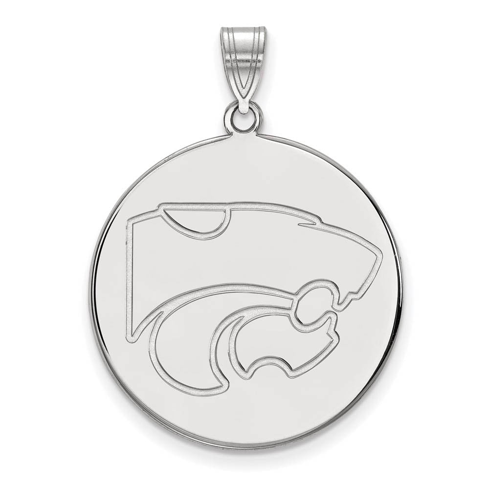 Sterling Silver Rhodium-plated LogoArt Kansas State University Wildcat Extra Large Disc Pendant Q-SS066KSU