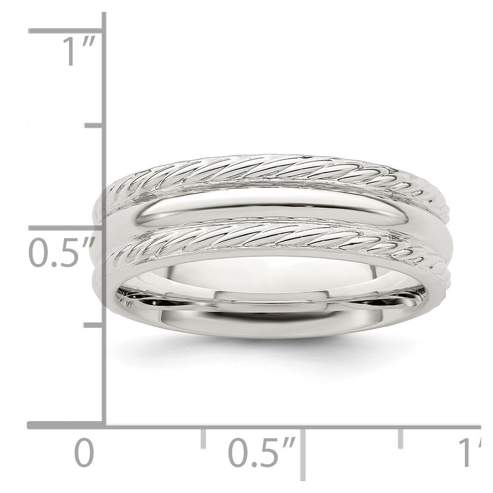 Sterling Silver 6mm Polished Domed Rope Edge Fancy Band Size 7
