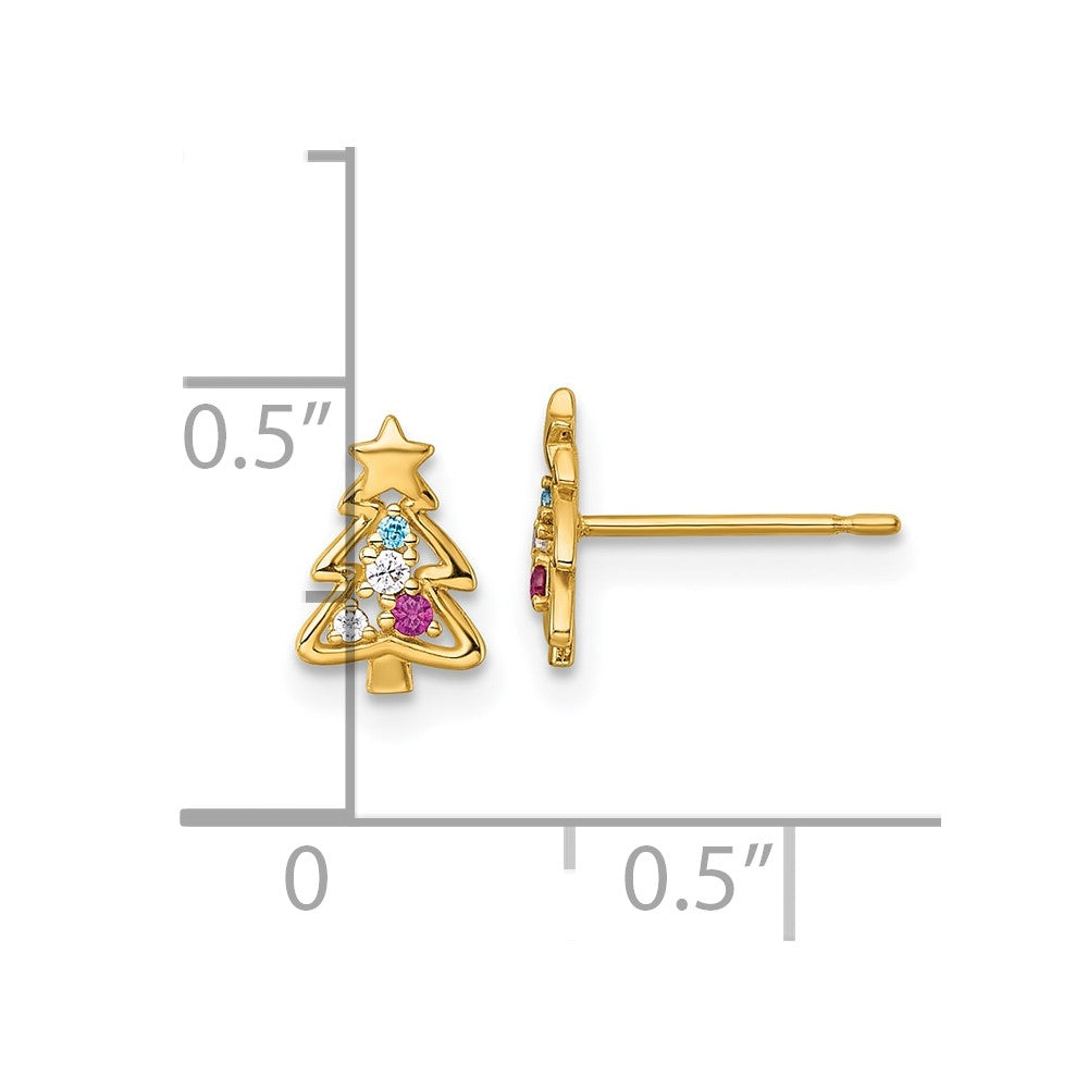 14K Madi K Polished Created Ruby & CZ Christmas Tree Children's Post Earrings