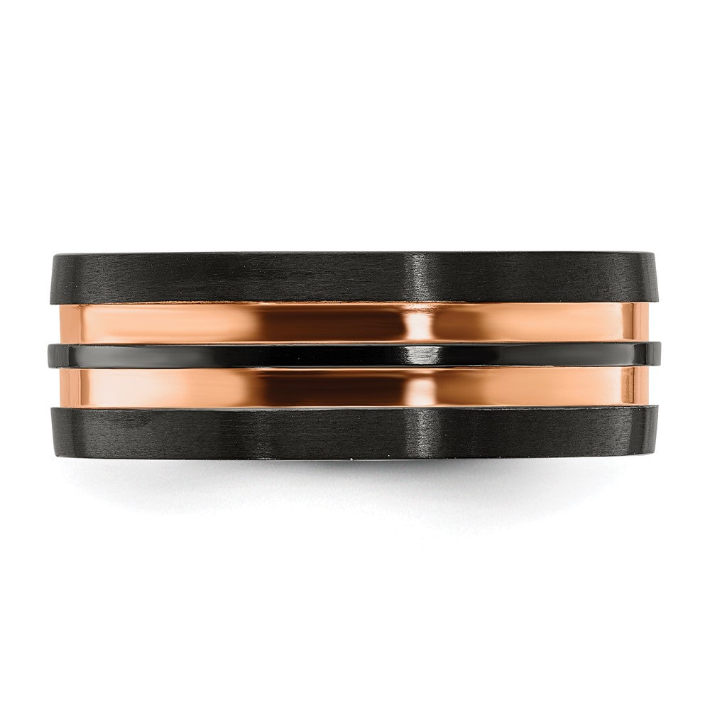 Black Zirconium Brushed and Polished Rose IP-plated 8.00mm Band Size - 11