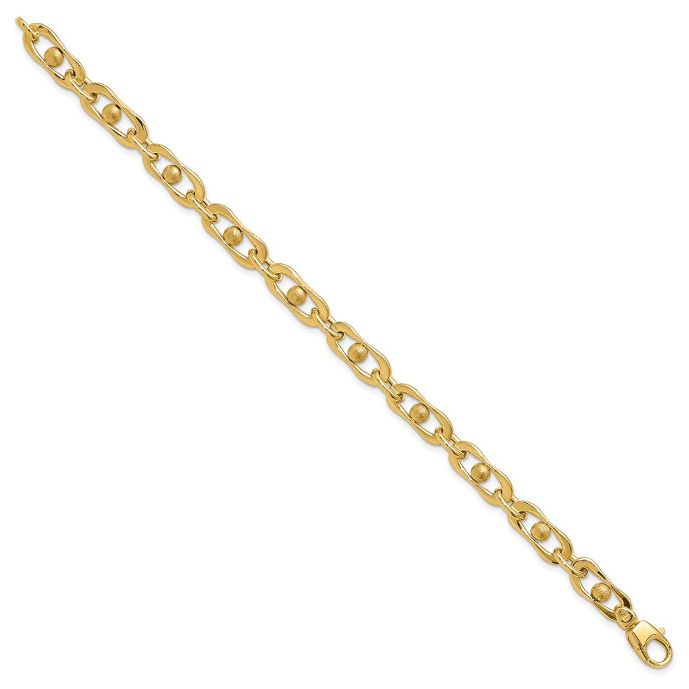 14K Polished and Satin Fancy Link Bracelet 7.5  inches