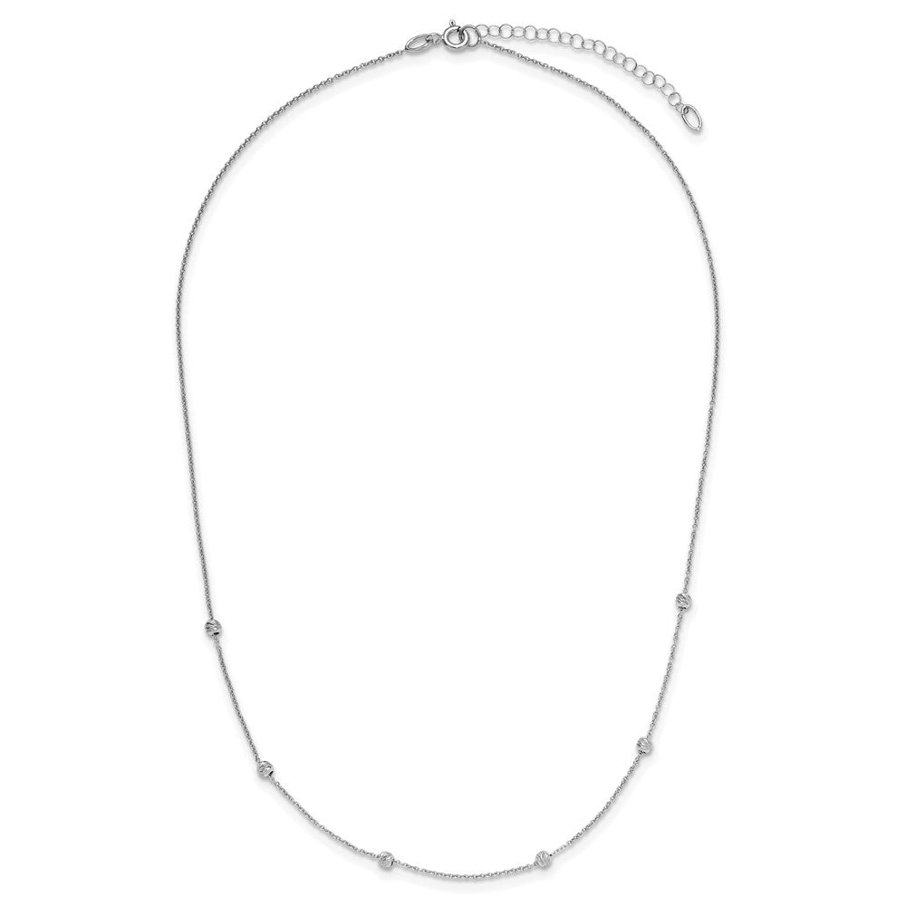 14K White Gold Polished and D/C Beaded 17in w/2in ext. Necklace