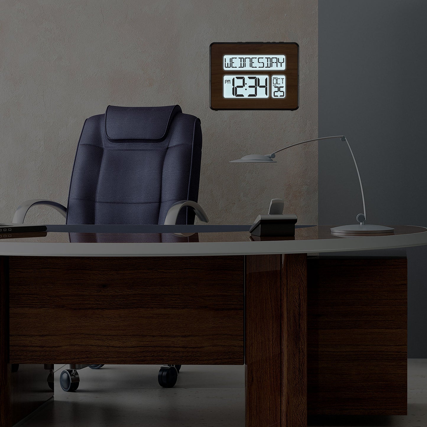 La Crosse 513-1419BL-WA Backlight Atomic Calendar Digital Clock with Large Digits, Walnut