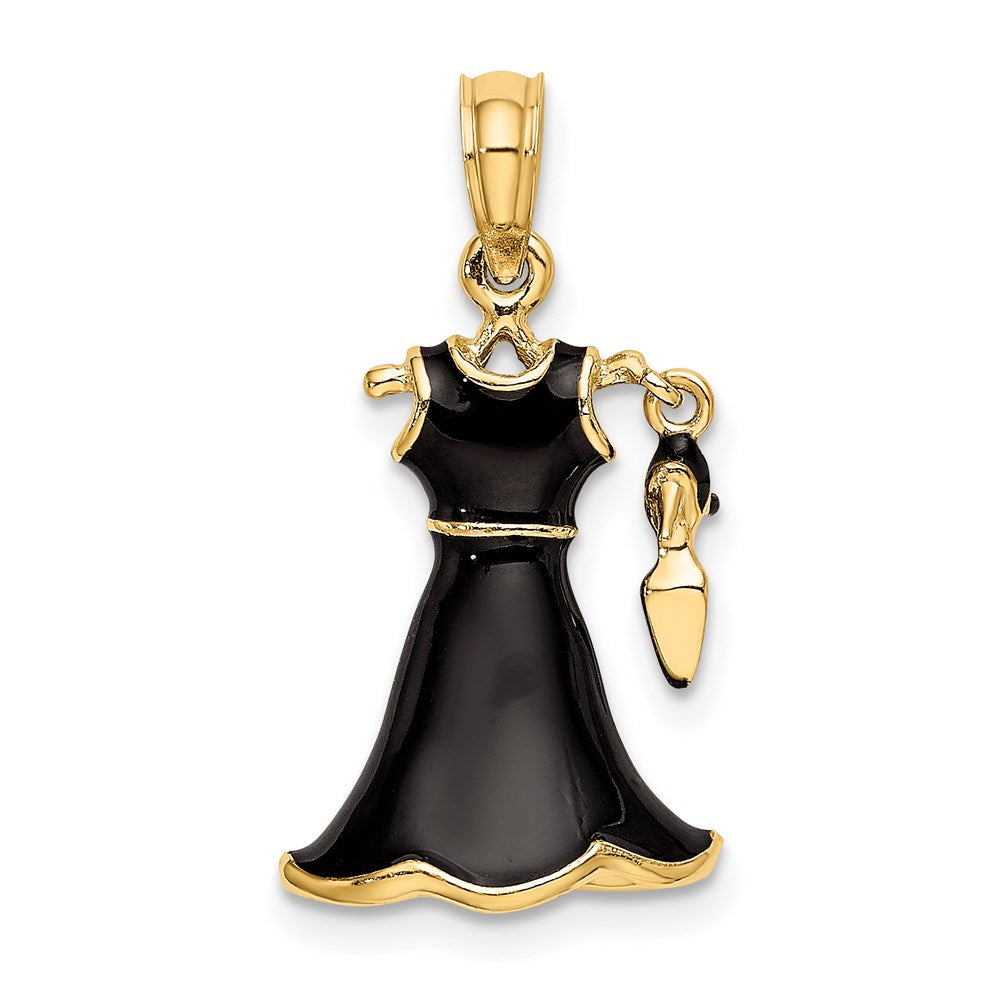 14K 3-D Moveable Enamel Black Dress w/ Shoe Charm