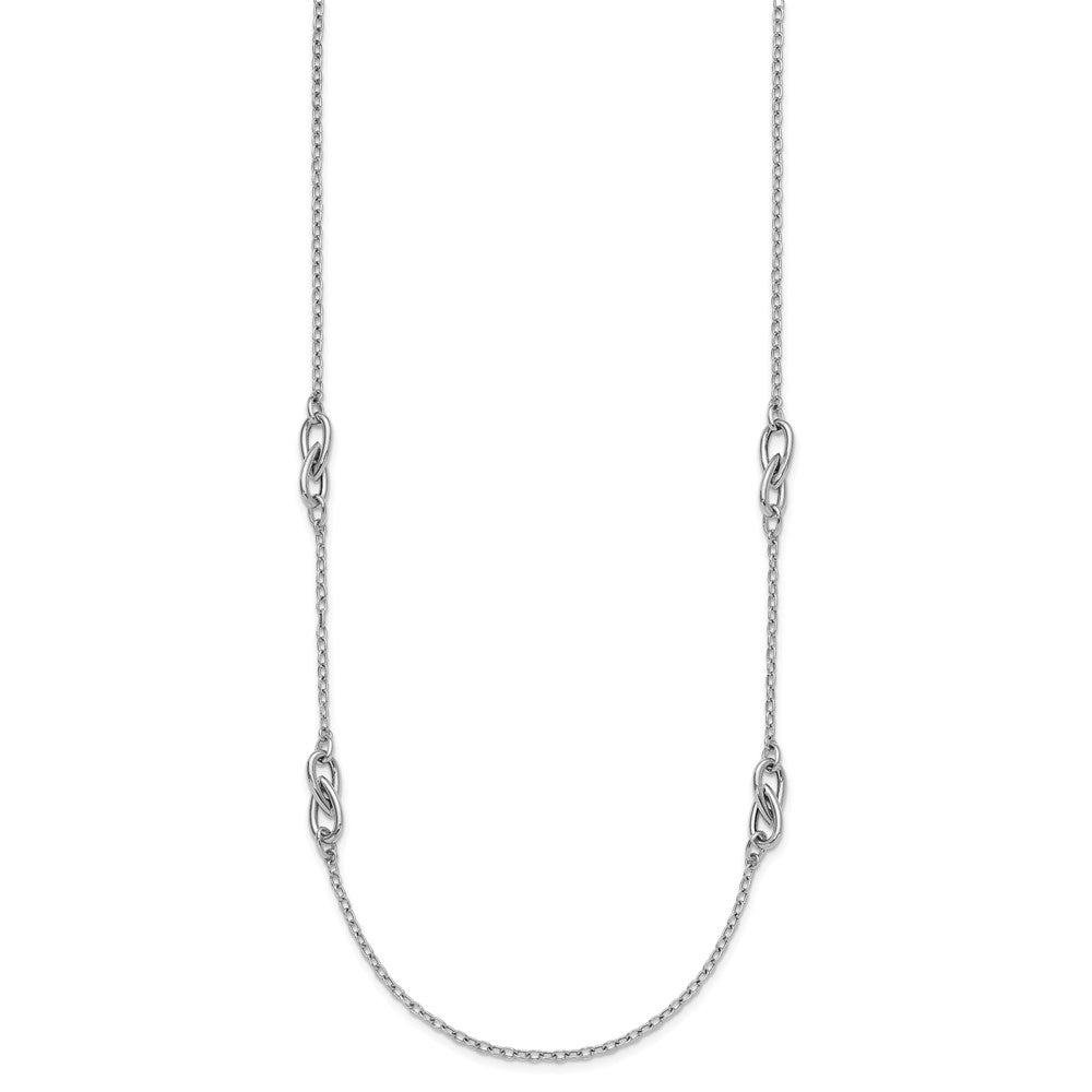 Sterling Silver RH-plate Polish Fancy Link w/2in ext. Necklace