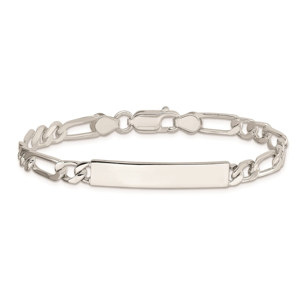 Sterling Silver 8inch Polished Engraveable Figaro Link ID Bracelet 8 inches