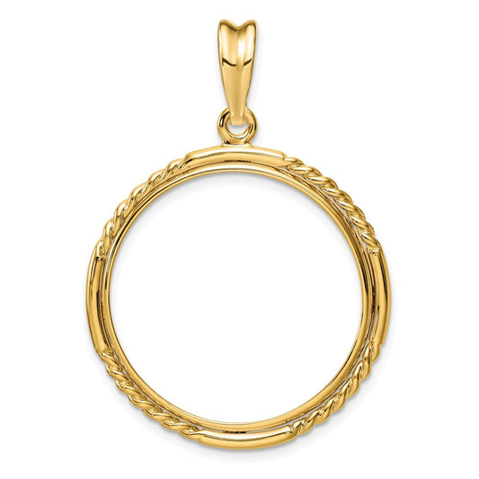 Wideband Distinguished Coin Jewelry 14k Polished Quadruple Twist and Bright 27.0mm Prong Coin Bezel Pendant