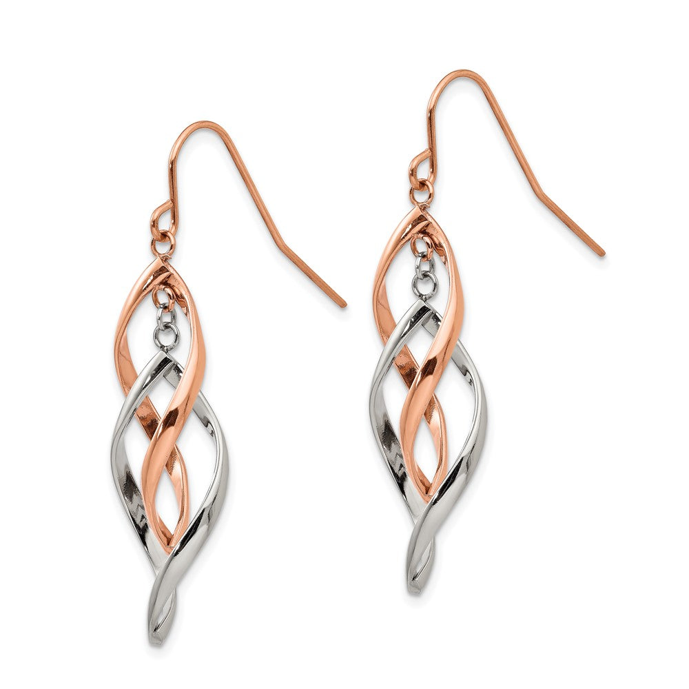 Stainless Steel Polished Rose IP-plated Dangle Shepherd Hook Earring
