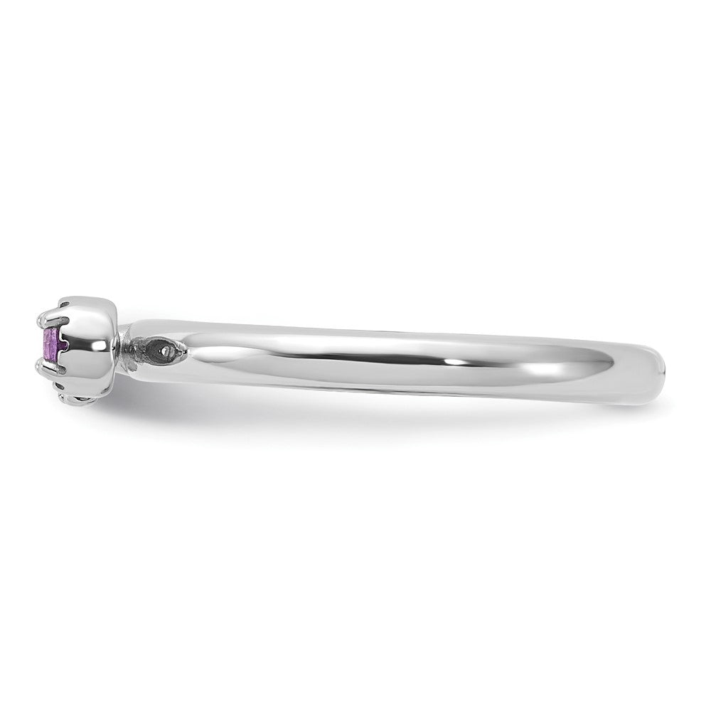 Sterling Silver Stackable Expressions Rhodium-plated Amethyst and White Topaz Key Ring Size -8