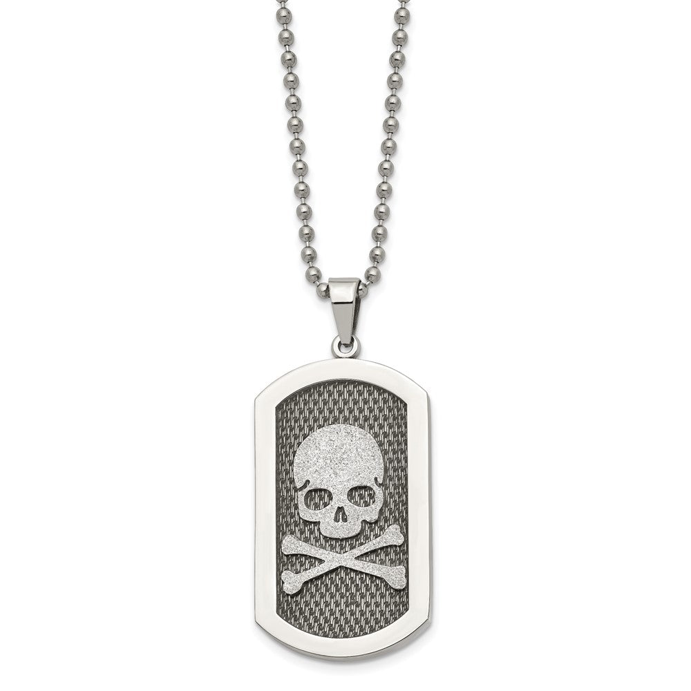 Stainless Steel Brushed and Polished Laser Cut Skull & Bones 24in Necklace