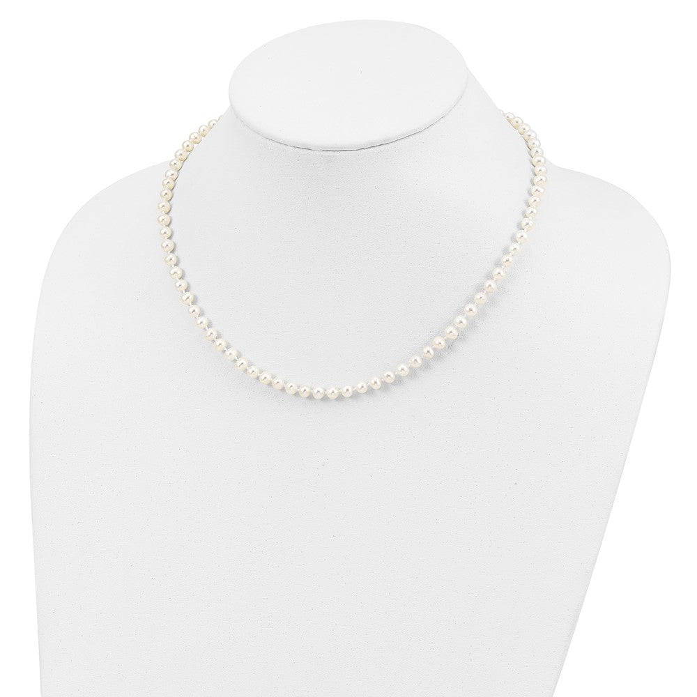 Sterling Silver Rhodium-plated 4-5mm White Near-Round Freshwater Cultured Pearl 16 inch Necklace 16 Inches
