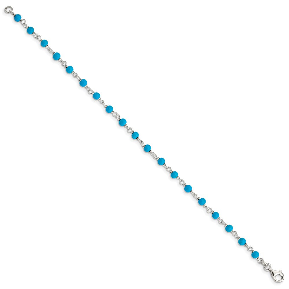 Sterling Silver Genuine Turquoise Bead Polished Bracelet 7.5 inches