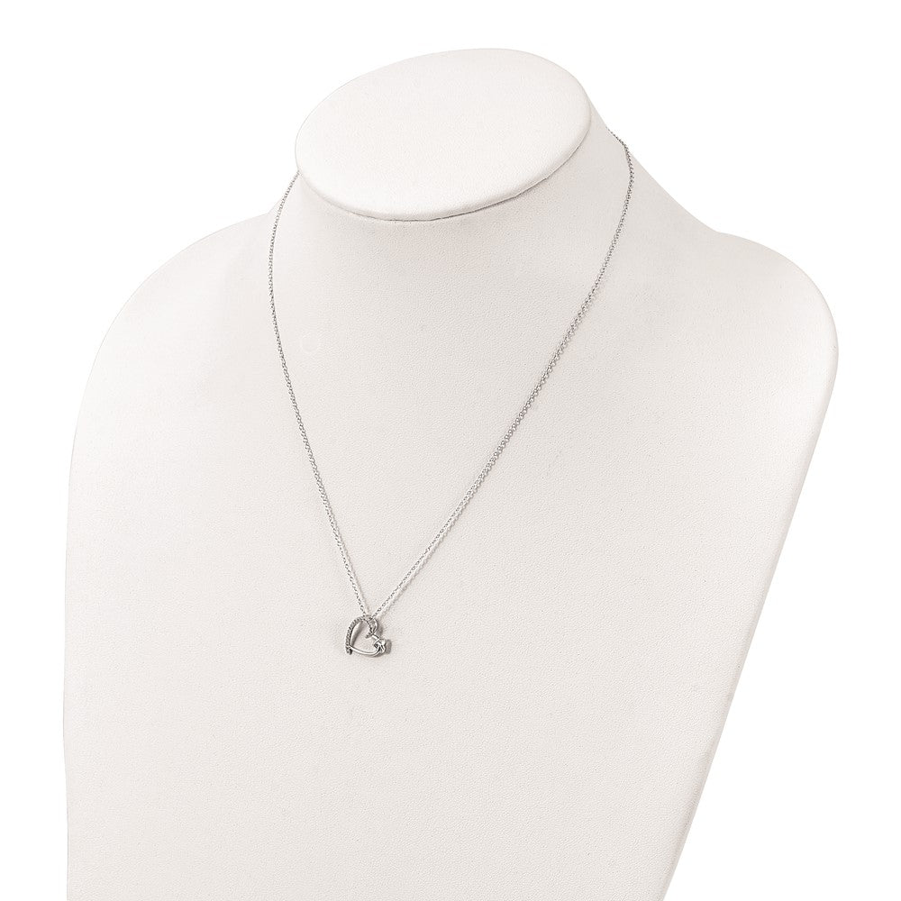 Sterling Silver Polished Rhodium-plated CZ Heart 18in Necklace 18 Inches