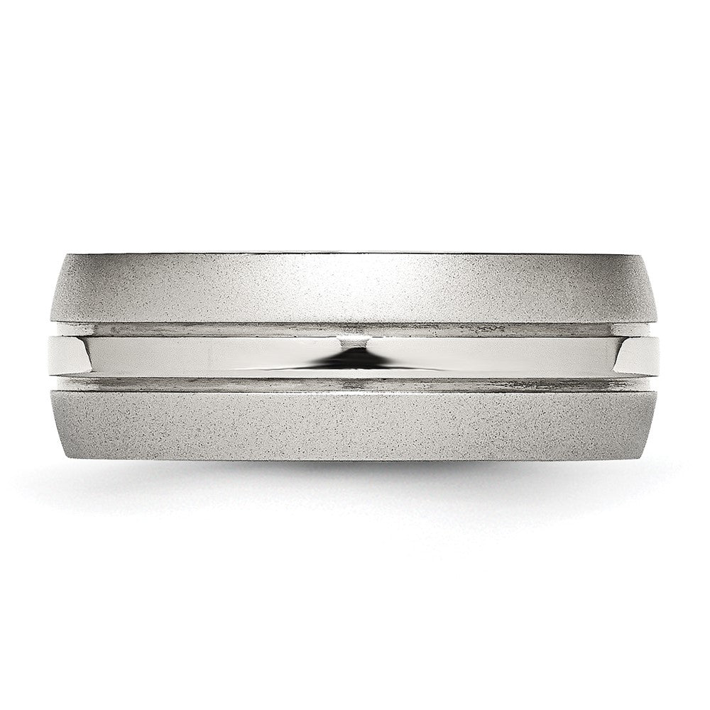 Stainless Steel Polished w/Brushed Edge 8mm Grooved Band Size - 8