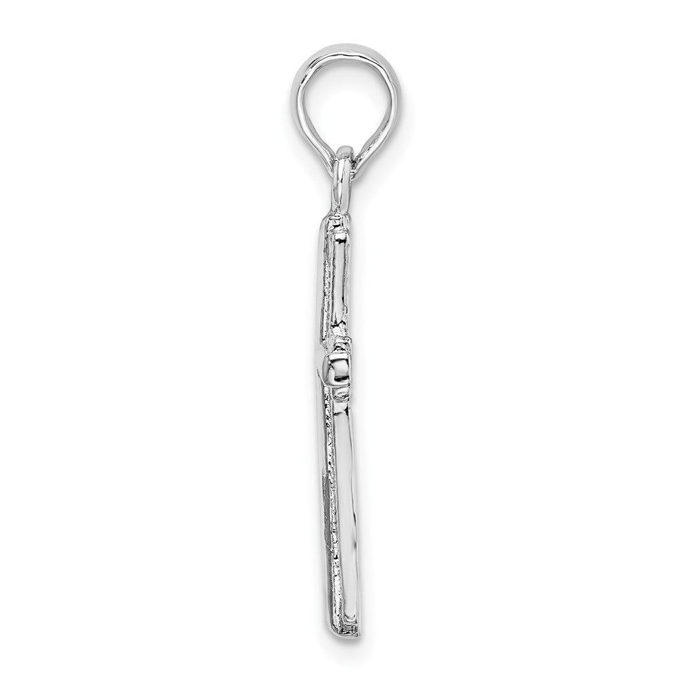 De-Ani Sterling Silver Rhodium-Plated Polished Striped Border Latin Cross Pendant